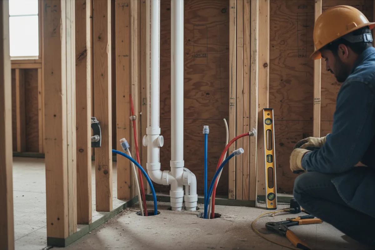 Drain and supply rough-in during Sump Pump Repair in Tipton